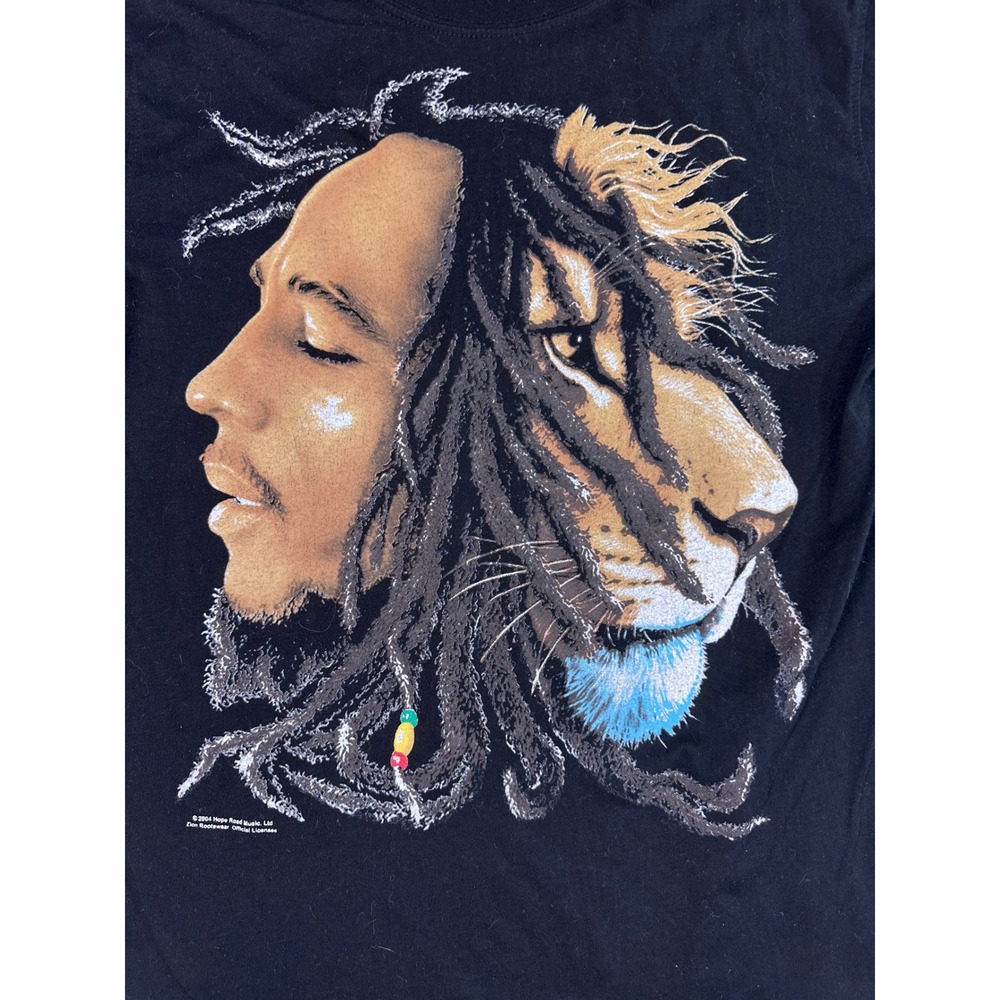 Bob Marley Zion Rootswear Lion Split Face Graphic T-Shirt Black Mens Medium 2004 - Picture 2 of 8